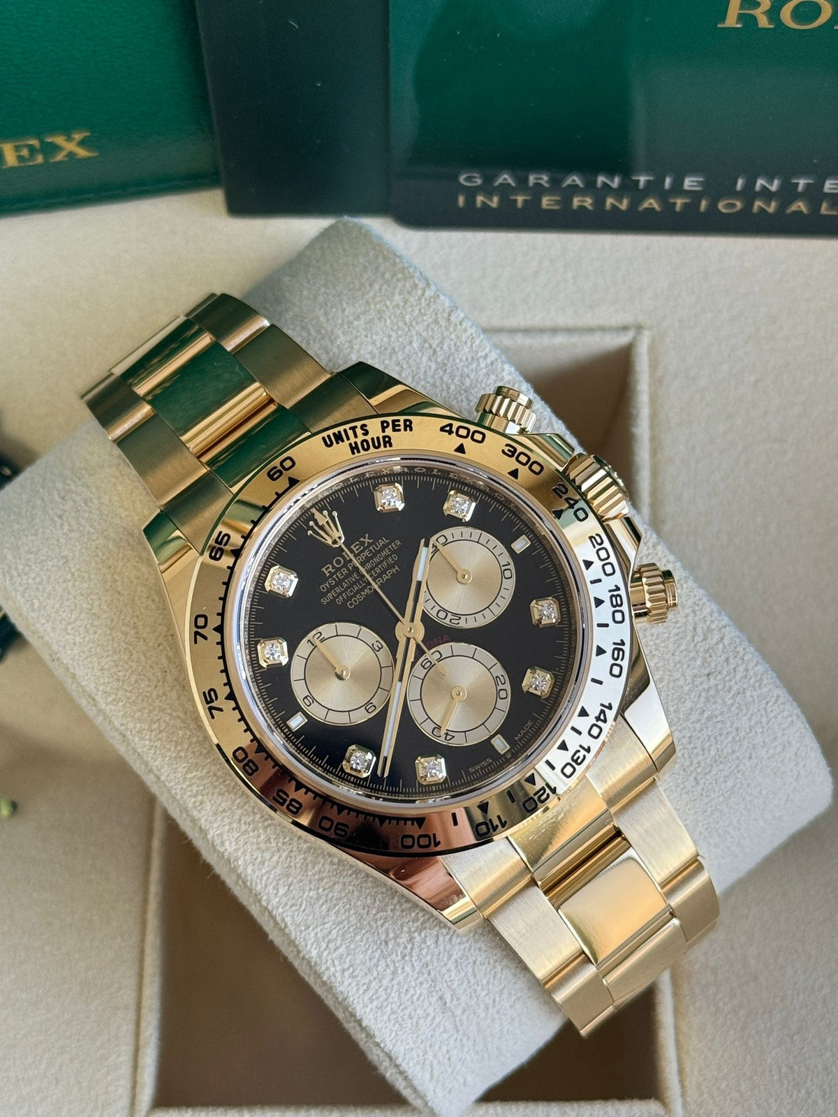 Rolex Cosmograph Daytona 40mm Yellow Gold Black Diamond Dial 126508