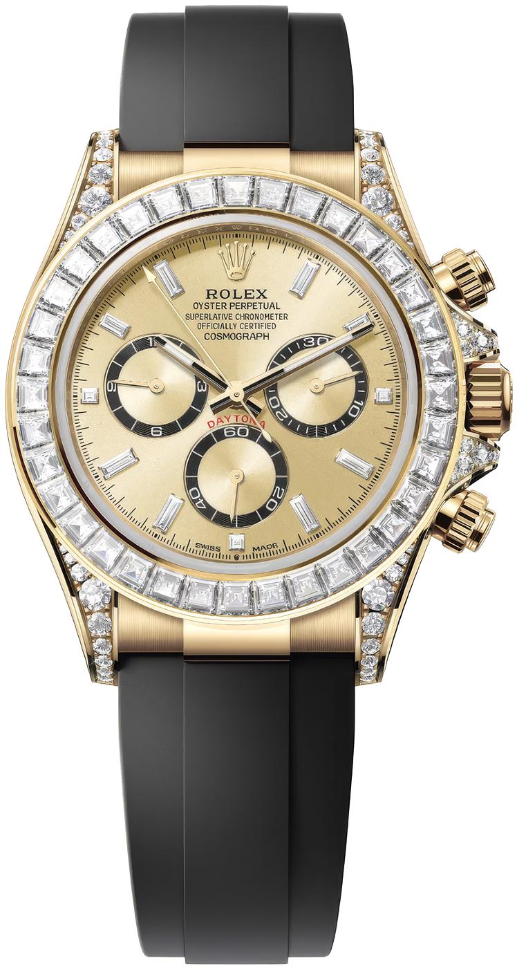 Rolex Cosmograph Daytona 40mm Yellow Gold Champagne Diamond Baguette Dial