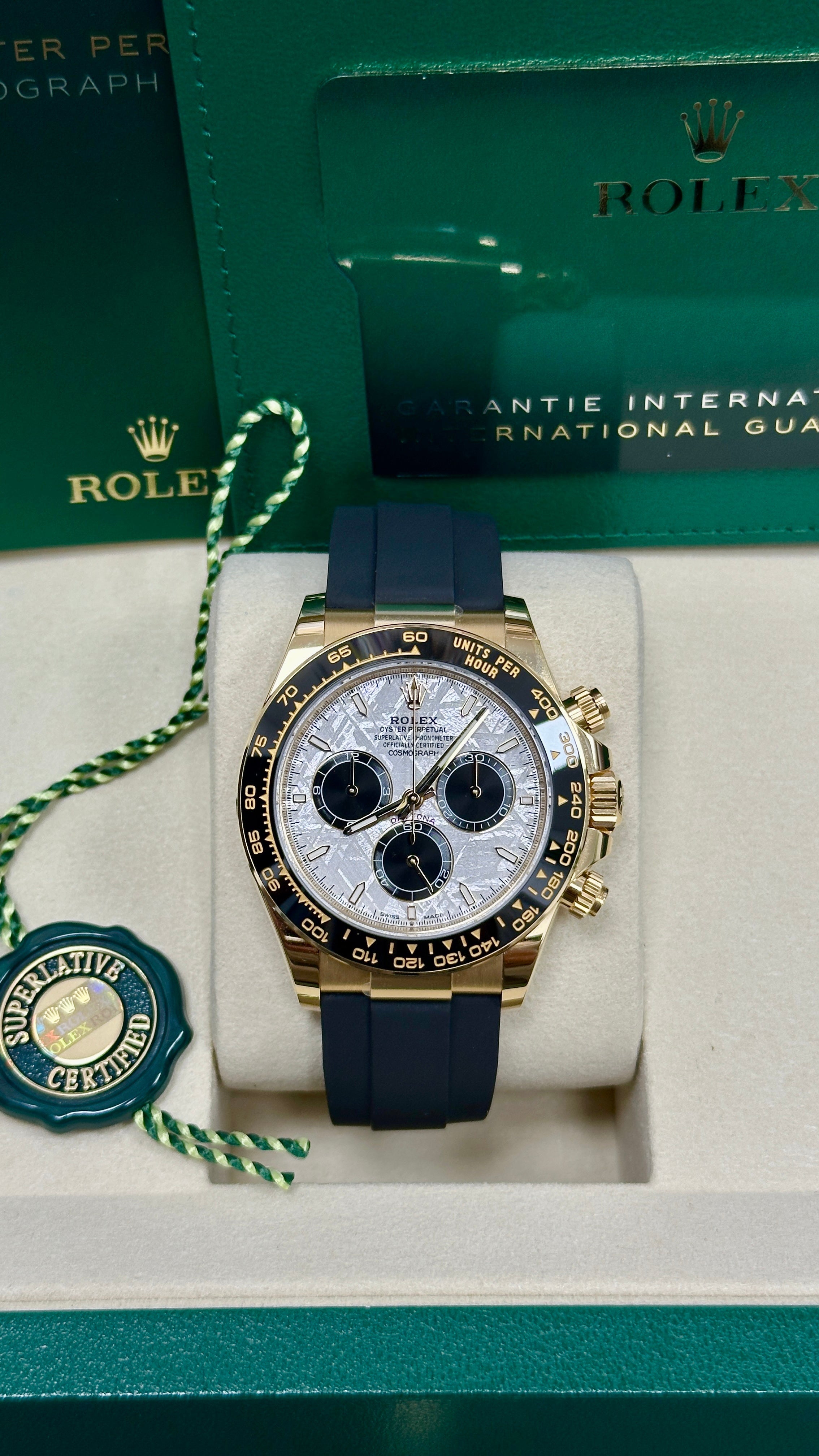 Rolex Cosmograph Daytona 40mm Yellow Gold Meteorite Dial Black Ceramic Bezel