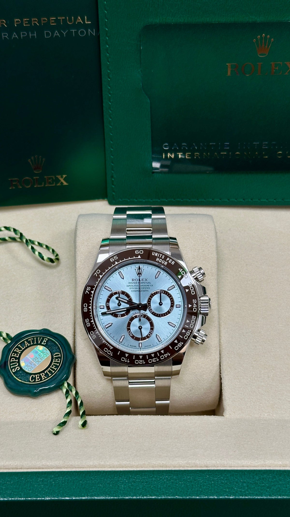 Rolex Cosmograph Daytona "Platona" 40mm Platinum Ice Blue Dial 126506 – New