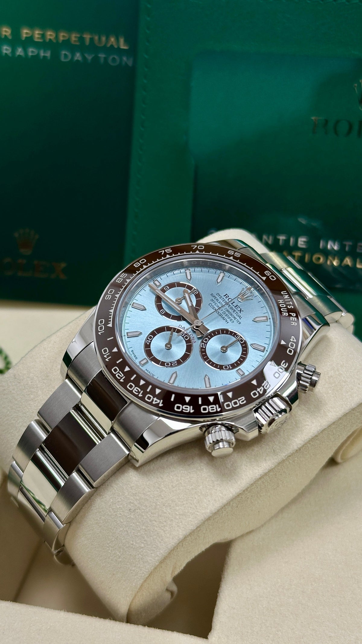 Rolex Cosmograph Daytona "Platona" 40mm Platinum Ice Blue Dial 126506 – New
