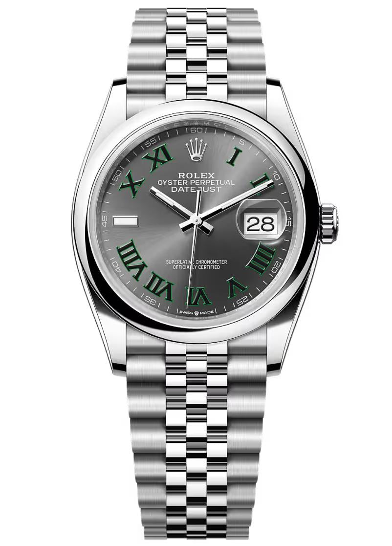 Rolex Datejust 36 "Wimbledon" Slate Roman Dial Smooth Bezel Jubilee Bracelet