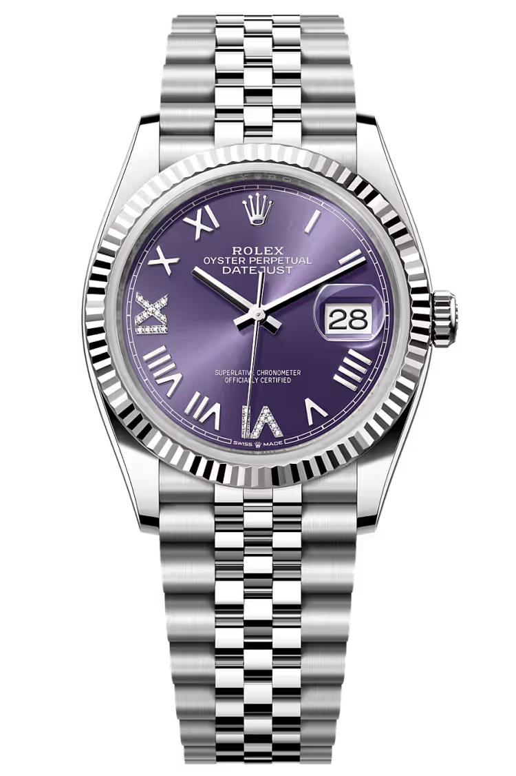 Rolex Datejust 36 Aubergine Roman Diamond Dial Fluted Bezel Jubilee Bracelet