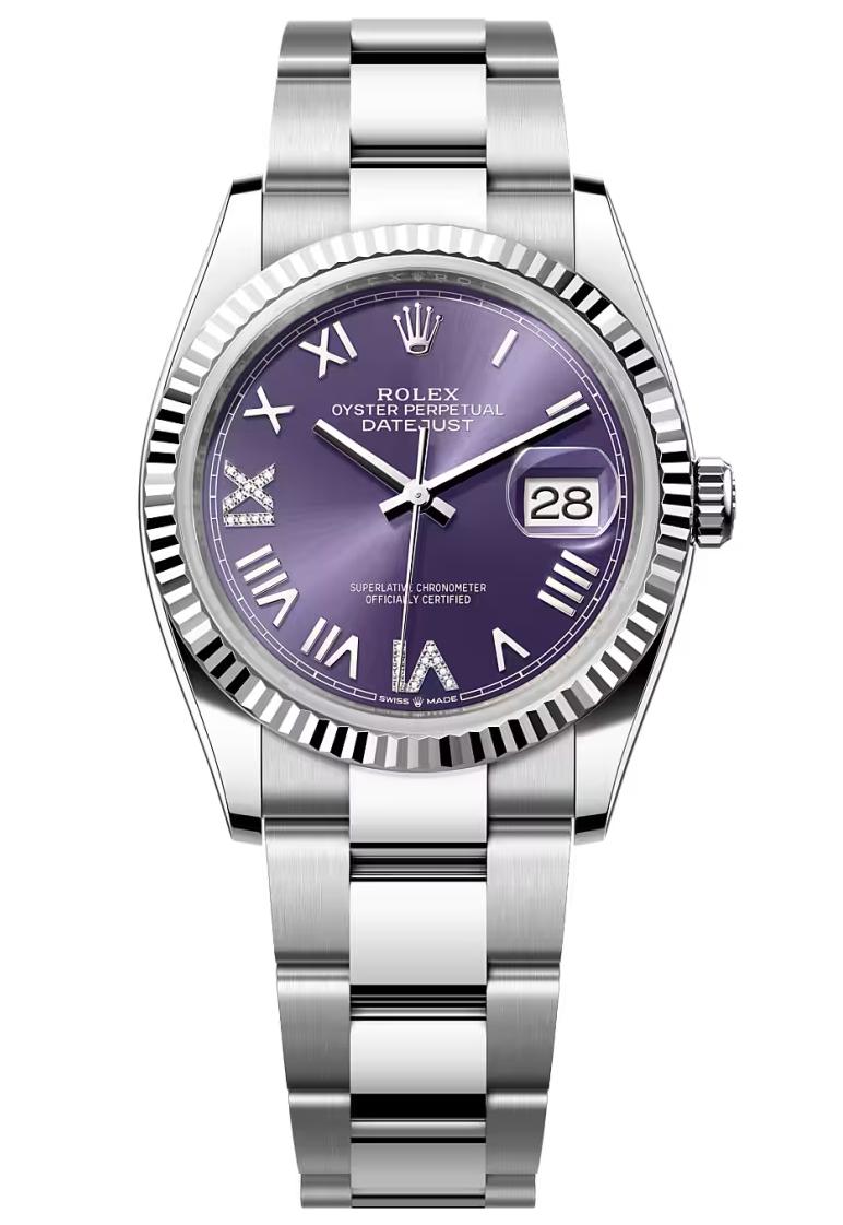 Rolex Datejust 36 Aubergine Roman Diamond Dial Fluted Bezel Oyster Bracelet
