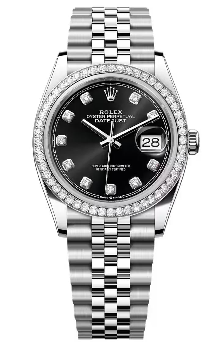 Rolex Datejust 36 Black Diamond Dial Diamond Bezel Jubilee Bracelet 126284RBR