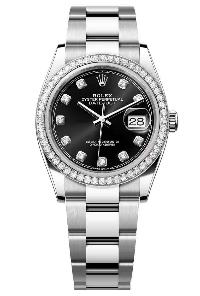 Rolex Datejust 36 Black Diamond Dial Diamond Bezel Oyster Bracelet 126284RBR