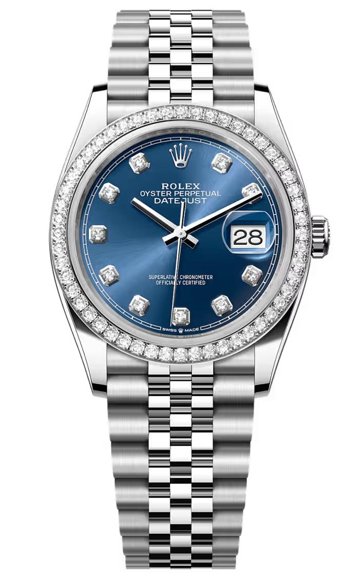 Rolex Datejust 36 Blue Diamond Dial Diamond Bezel Jubilee Bracelet 126284RBR