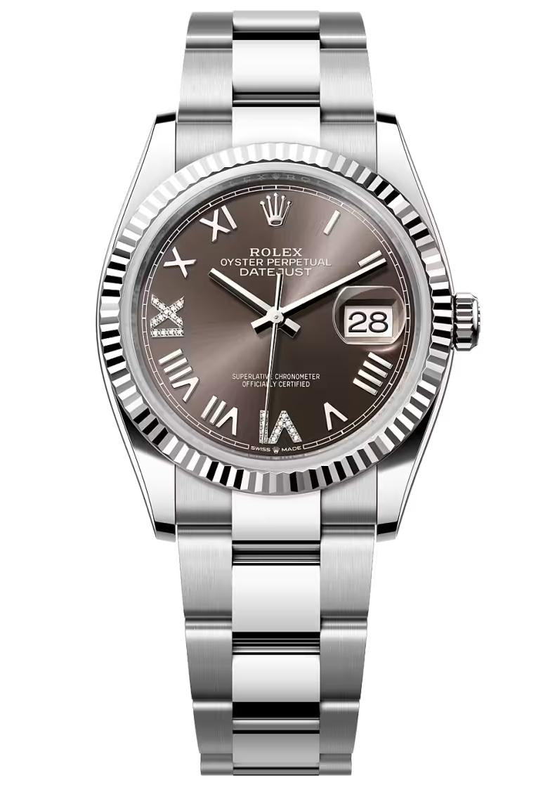 Rolex Datejust 36 Dark Grey Roman Diamond Dial Fluted Bezel Oyster Bracelet
