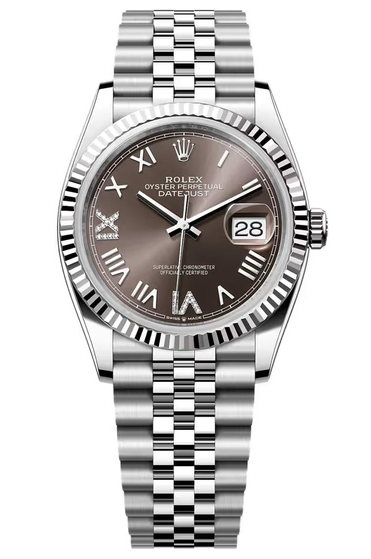 Rolex Datejust 36 Dark Grey Roman Diamond Dial Fluted Bezel Jubilee Bracelet