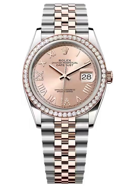 Rolex Datejust 36 Everose Rolesor Rose Diamond Roman Dial Diamond Bezel Jubilee