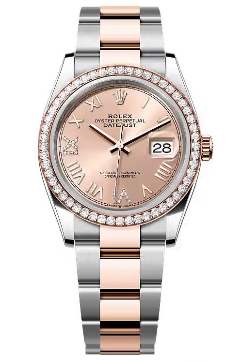 Rolex Datejust 36 Everose Rolesor Rose Diamond Roman Dial Diamond Bezel Oyster