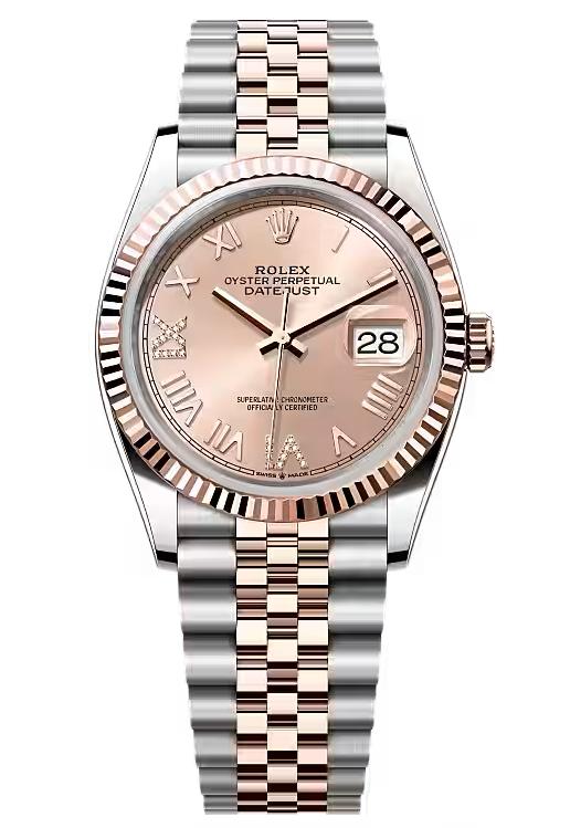 Rolex Datejust 36 Everose Rolesor Rose Diamond Roman Dial Fluted Bezel Jubilee