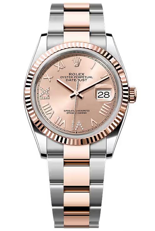 Rolex Datejust 36 Everose Rolesor Rose Diamond Roman Dial Fluted Bezel Oyster