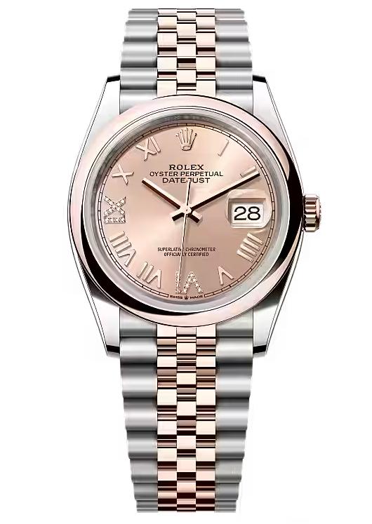 Rolex Datejust 36 Everose Rolesor Rose Roman Dial Diamond Bezel Jubilee Bracelet