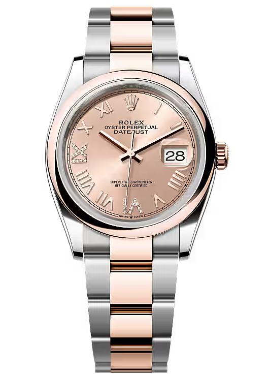 Rolex Datejust 36 Everose Rolesor Rose Roman Dial Smooth Bezel Oyster Bracelet