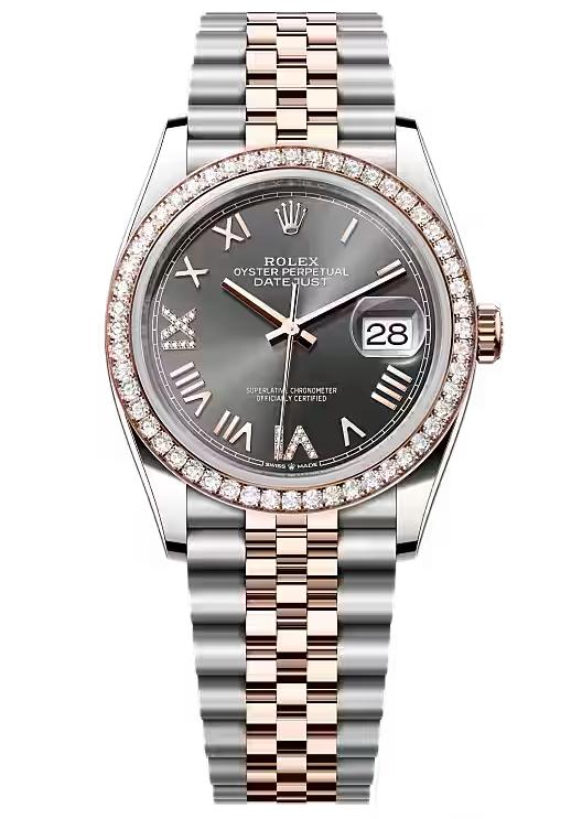 Rolex Datejust 36 Everose Rolesor Slate Diamond Roman Dial Diamond Bezel Jubilee