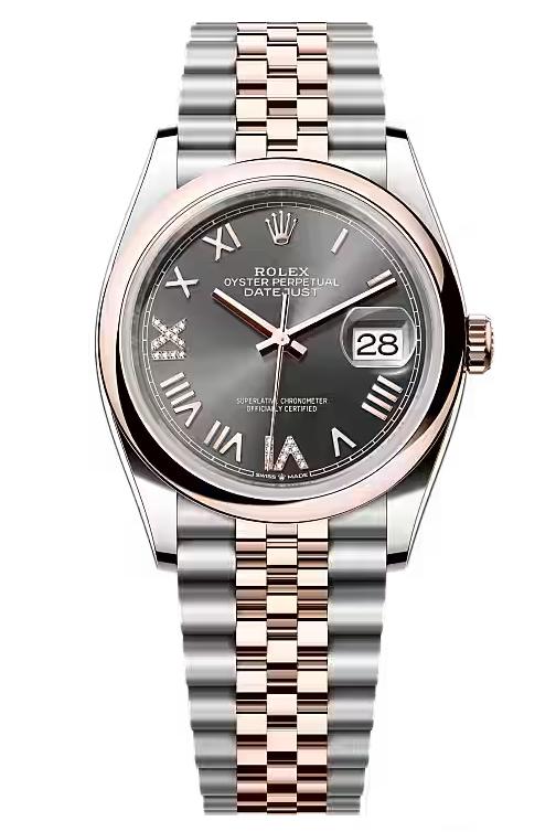 Rolex Datejust 36 Everose Rolesor Slate Roman Dial Smooth Bezel Jubilee
