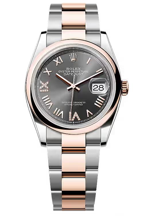 Rolex Datejust 36 Everose Rolesor Slate Roman Dial Smooth Bezel Oyster