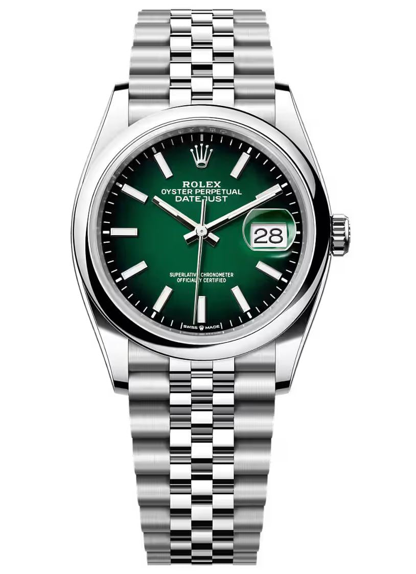 Rolex Datejust 36 Green Ombré Index Dial Smooth Bezel Jubilee Bracelet 126200