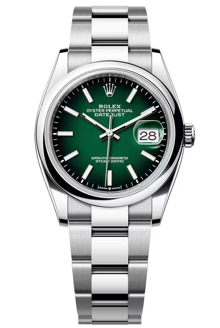 Rolex Datejust 36 Green Ombré Index Dial Smooth Bezel Oyster Bracelet 126200
