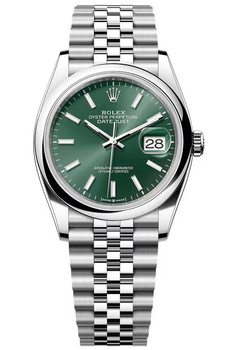 Rolex Datejust 36 Mint Green Index Dial Smooth Bezel Jubilee Bracelet 126200