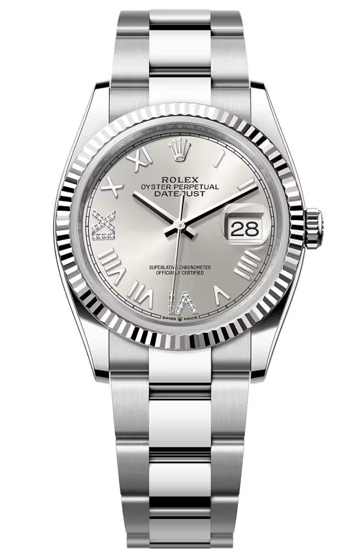 Rolex Datejust 36 Silver Roman Diamond Dial Fluted Bezel Oyster Bracelet