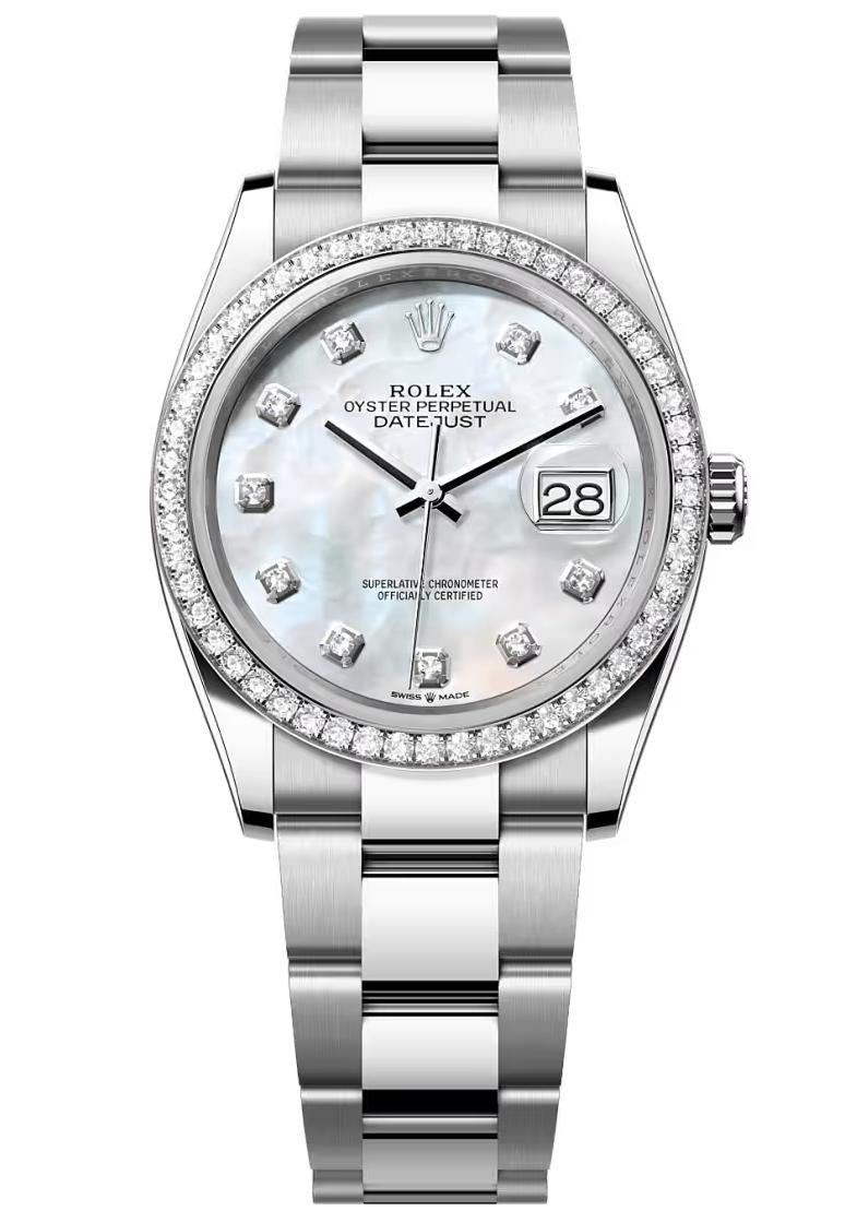 Rolex Datejust 36 White MOP Diamond Dial Diamond Bezel Oyster Bracelet 126284RBR