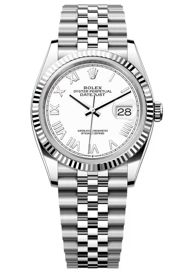 Rolex Datejust 36 White Roman Dial Fluted Bezel Jubilee Bracelet 126234