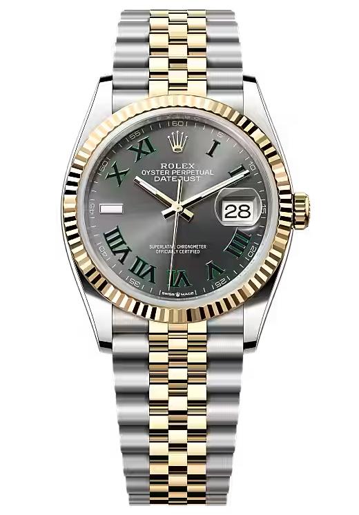 Rolex Datejust 36mm "Wimbledon" Two-Tone Yellow Gold Roman Dial Fluted Bezel