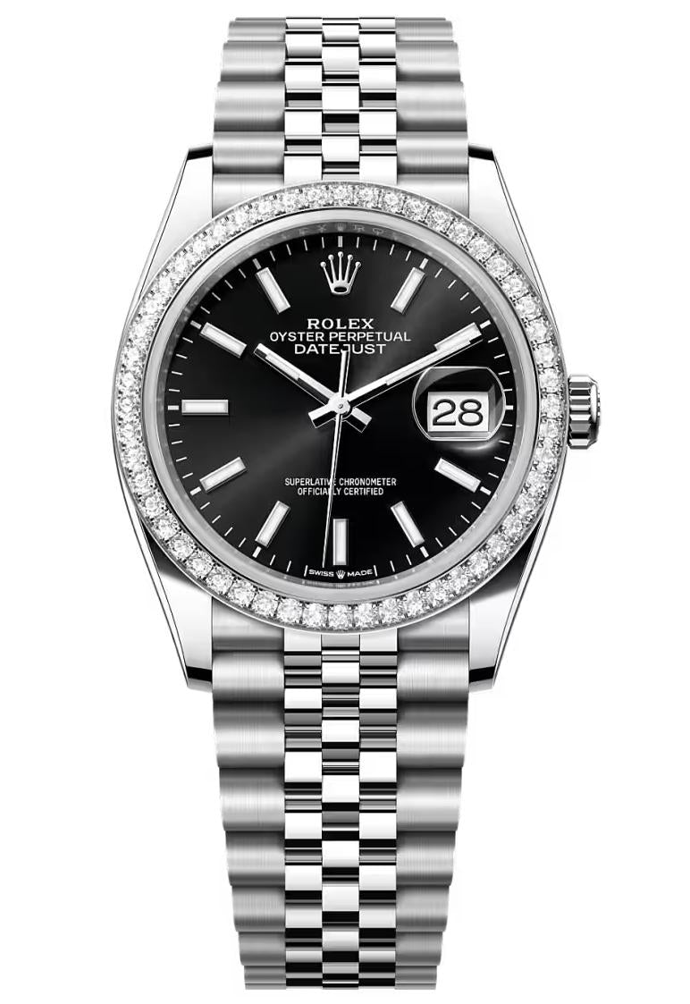 Rolex Datejust 36 Black Index Dial Diamond Bezel Jubilee Bracelet 126284RBR