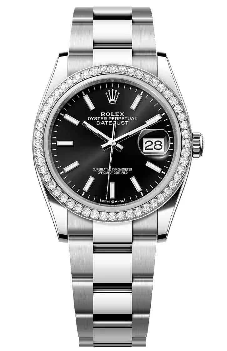 Rolex Datejust 36 Black Index Dial Diamond Bezel Oyster Bracelet 126284RBR