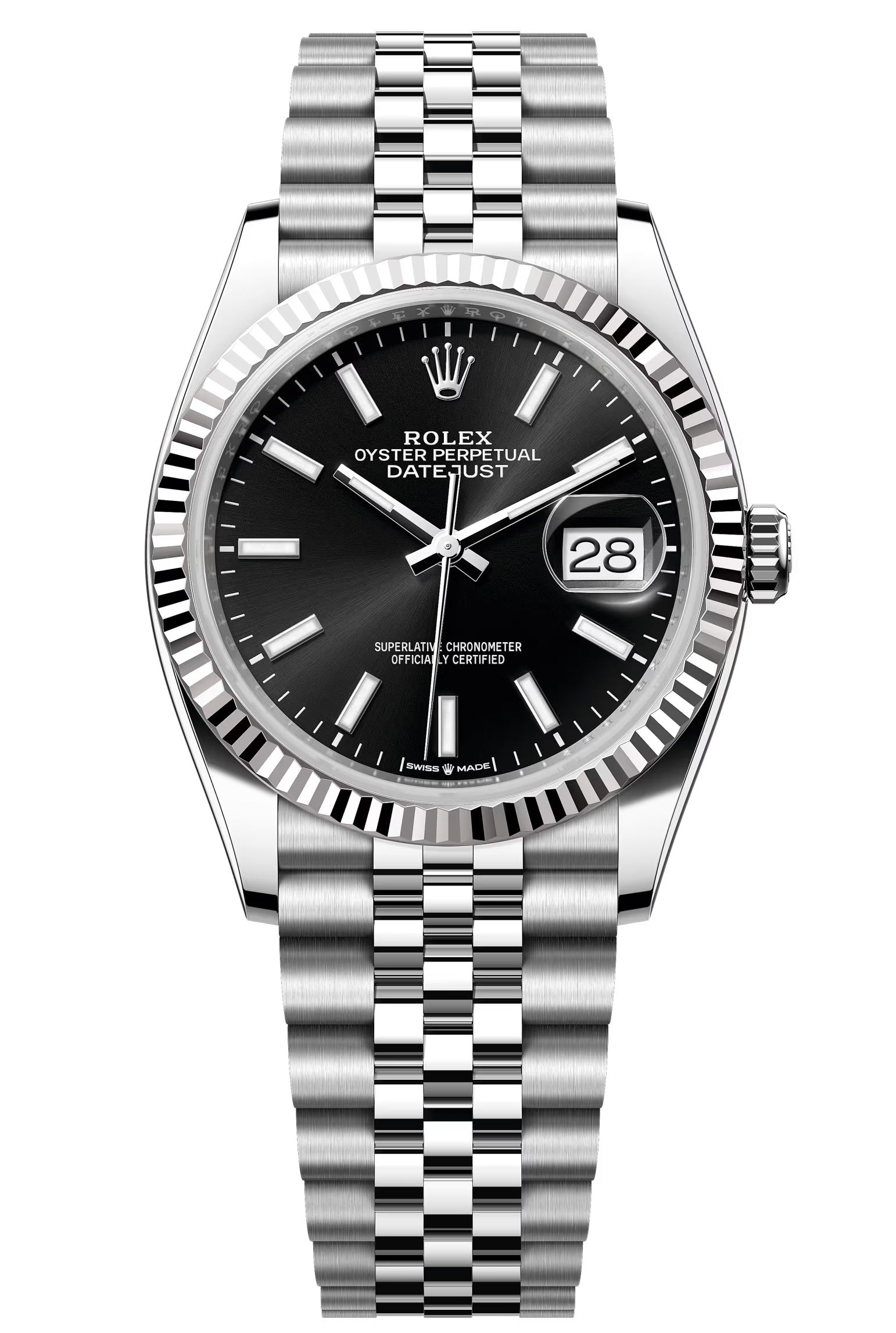 Rolex Datejust 36mm Black Index Dial Fluted Bezel Jubilee Bracelet 126234