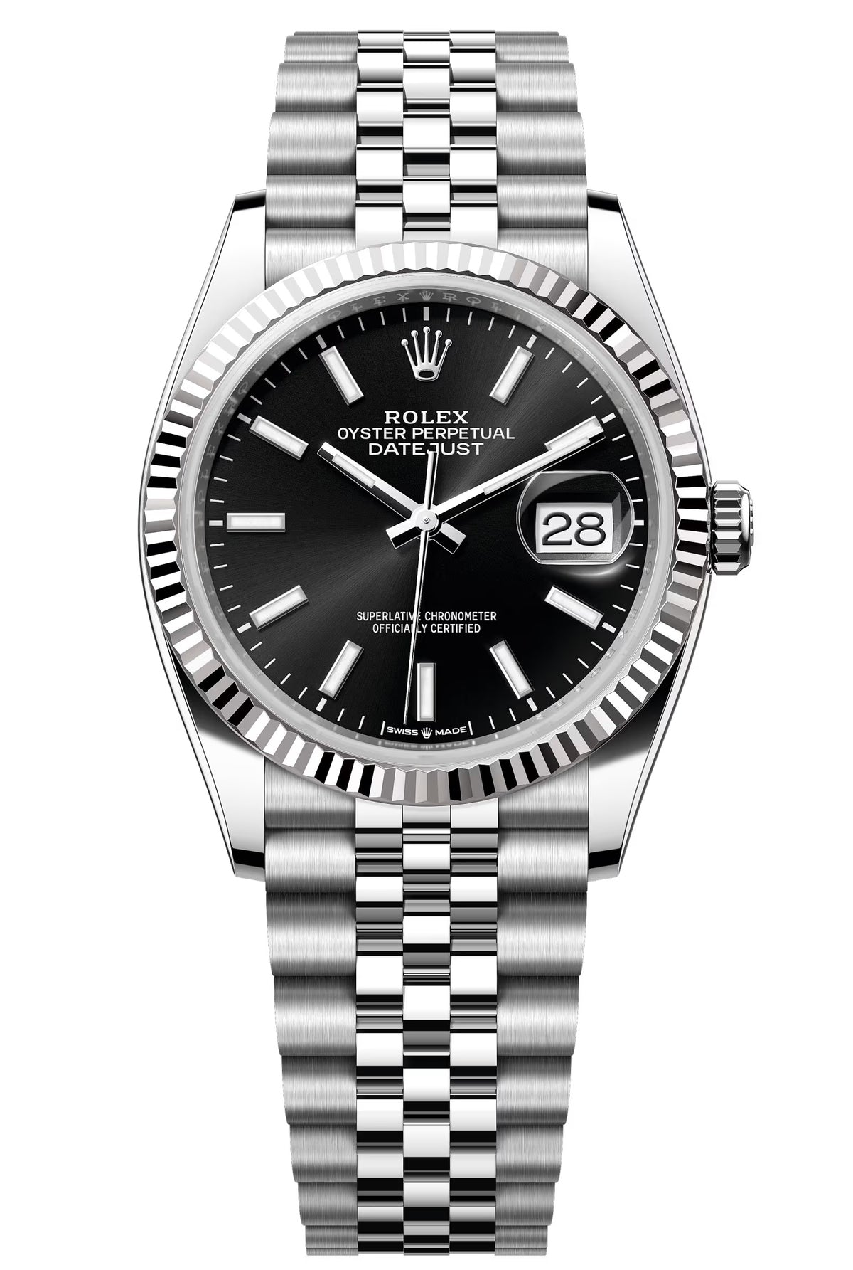 Rolex Datejust 36mm Black Index Dial Fluted Bezel Jubilee Bracelet 126234