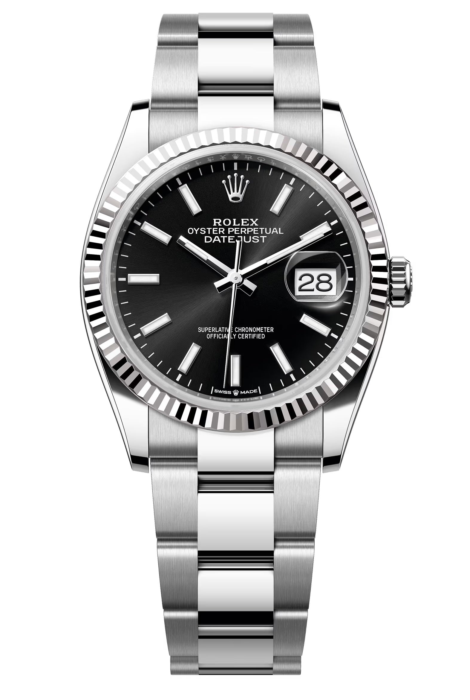 Rolex Datejust 36mm Black Index Dial Fluted Bezel Oyster Bracelet 126234
