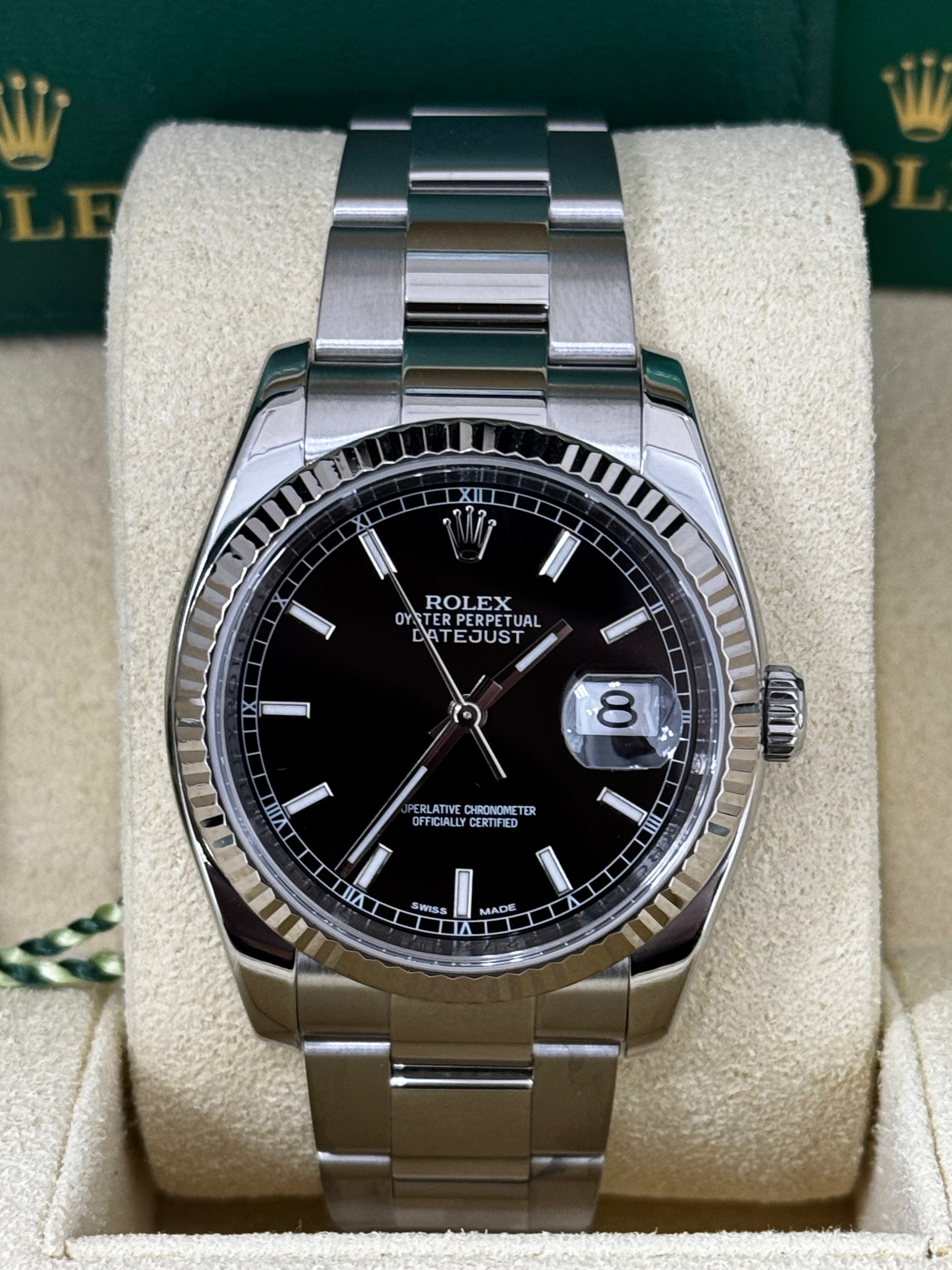 Rolex Datejust 36mm Black Index Dial Fluted Bezel Oyster Bracelet 126234
