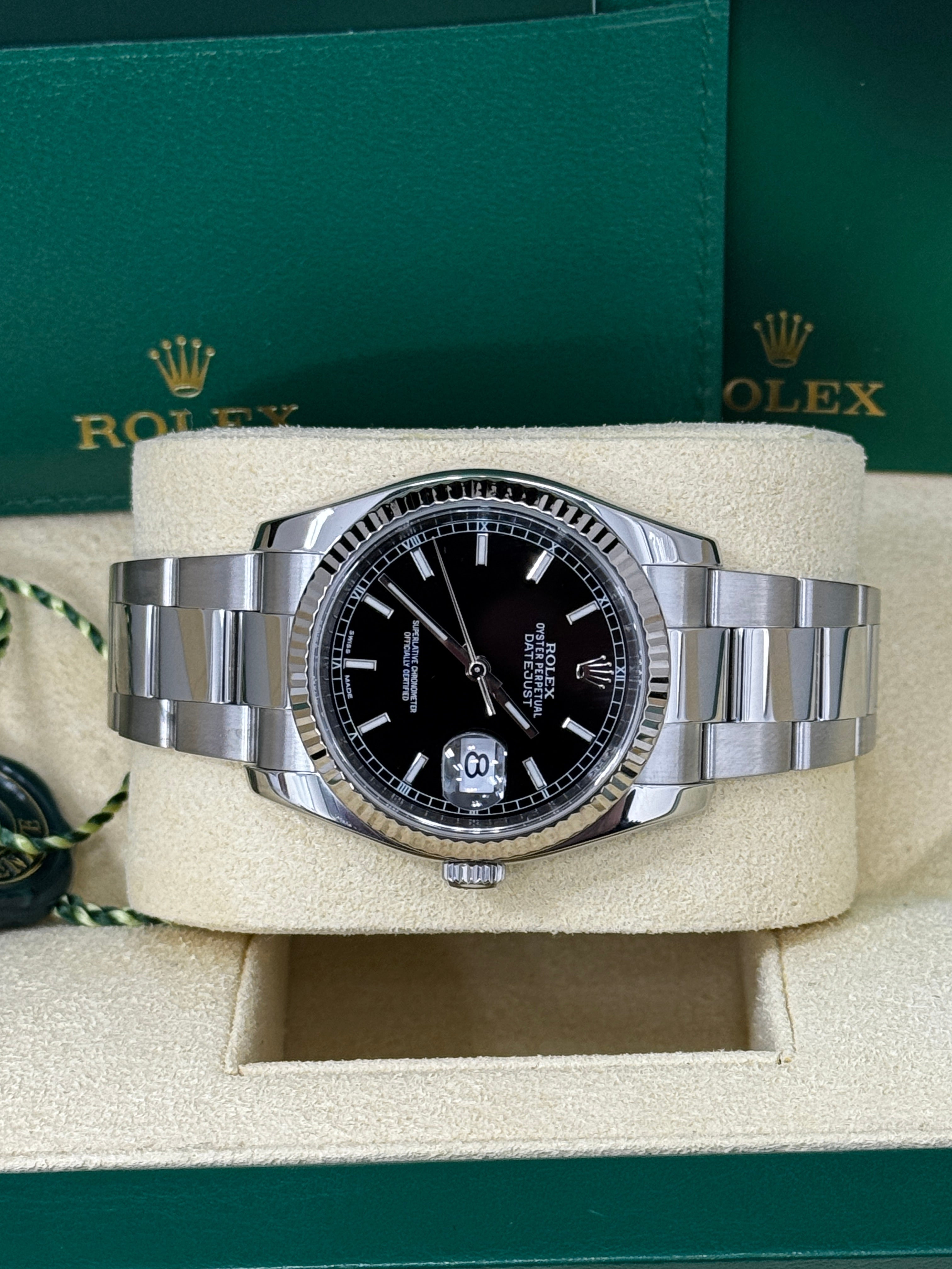 Rolex Datejust 36mm Black Index Dial Fluted Bezel Oyster Bracelet 126234