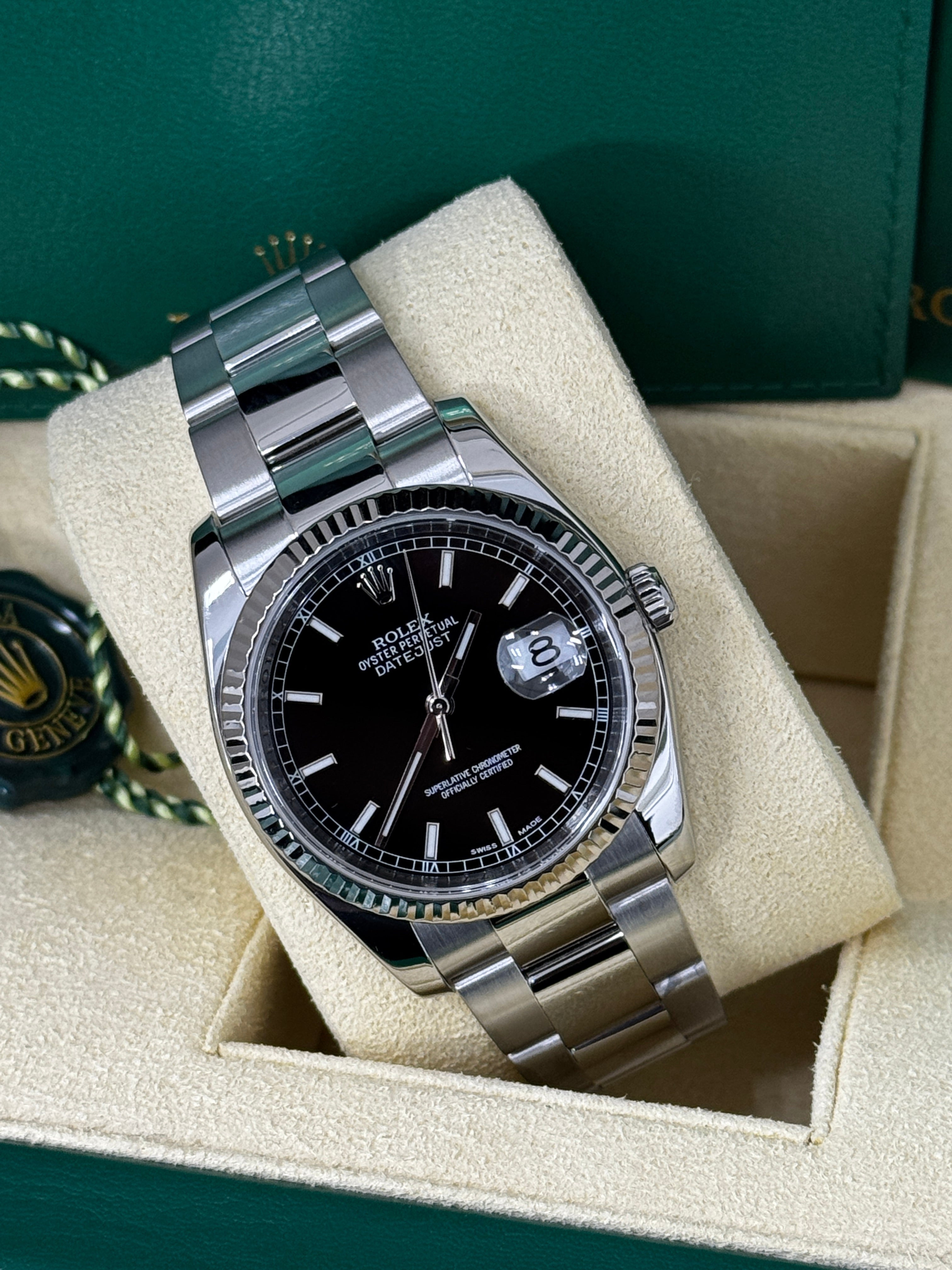 Rolex Datejust 36mm Black Index Dial Fluted Bezel Oyster Bracelet 126234