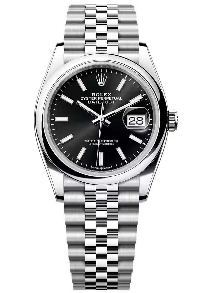 Rolex Datejust 36mm Black Index Dial Smooth Bezel Jubilee Bracelet 126200