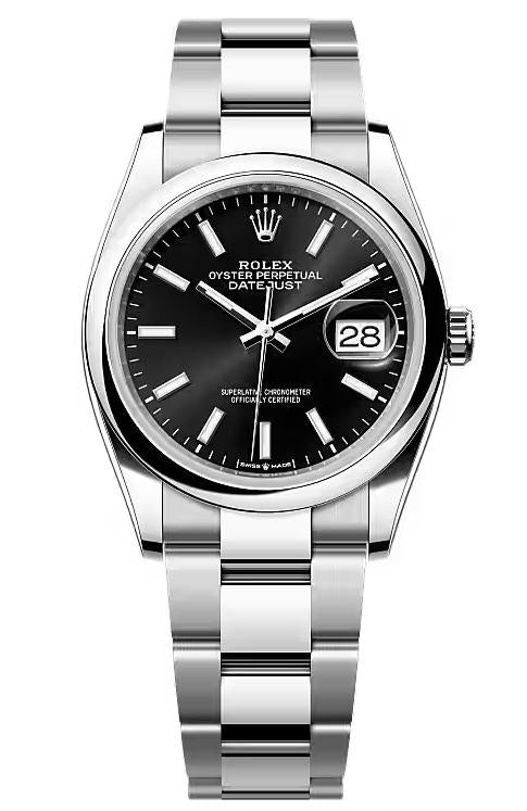 Rolex Datejust 36mm Black Index Dial Smooth Bezel Oyster Bracelet 126200