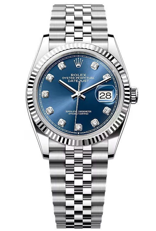 Rolex Datejust 36mm Blue Diamond Dial Fluted Bezel Jubilee Bracelet 126234