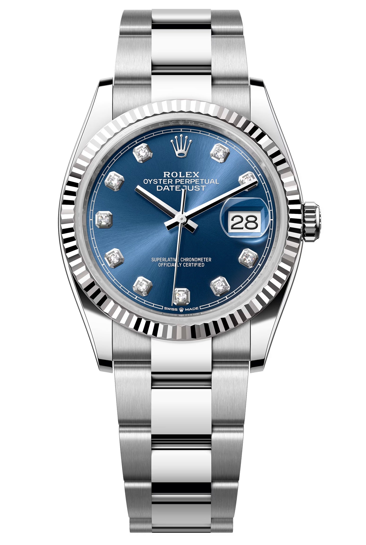 Rolex Datejust 36mm Blue Diamond Dial Fluted Bezel Oyster Bracelet 126234