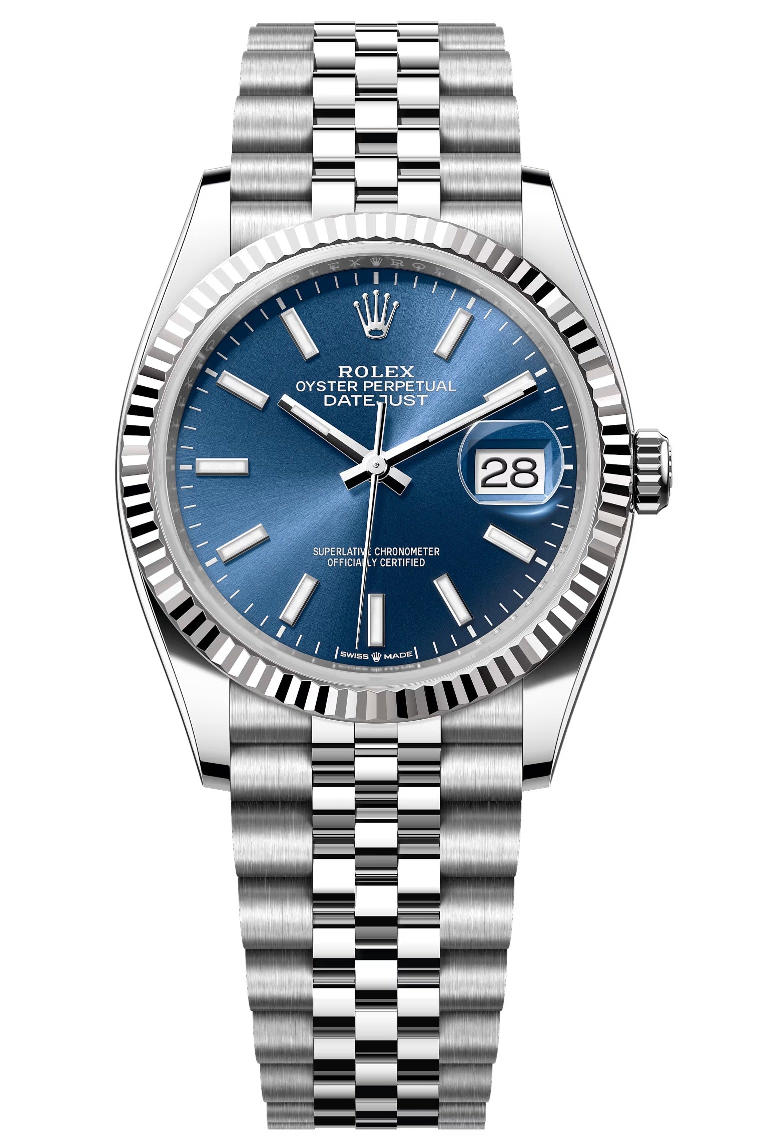 Rolex Datejust 36mm Blue Index Dial Fluted Bezel Jubilee Bracelet 126234