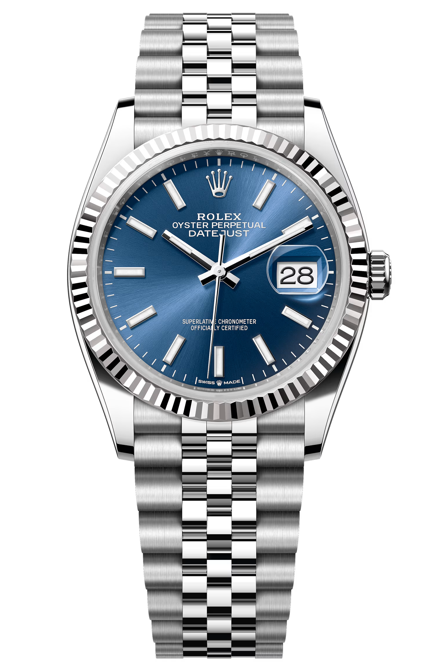Rolex Datejust 36mm Blue Index Dial Fluted Bezel Jubilee Bracelet 1262