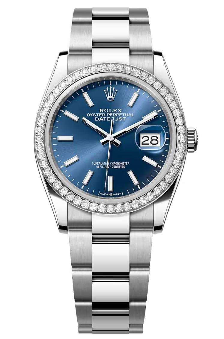 Rolex Datejust 36 Bright Blue Index Dial Diamond Bezel Oyster Bracelet 126284RBR