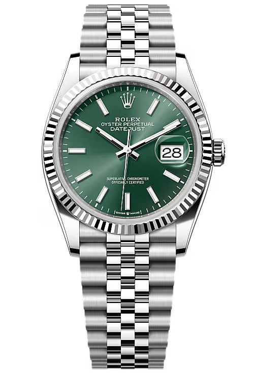 Rolex Datejust 36mm Green Index Dial Fluted Bezel Jubilee Bracelet 126234