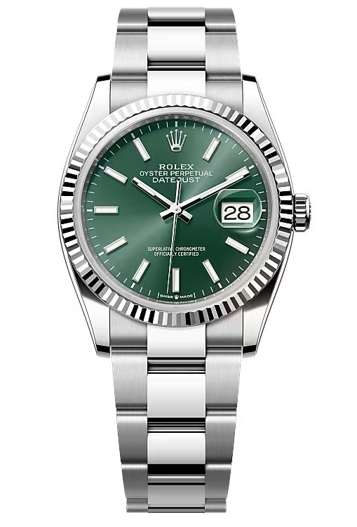 Rolex Datejust 36mm Green Index Dial Fluted Bezel Oyster Bracelet 126234