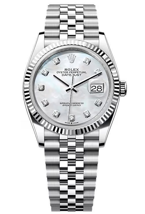 Rolex Datejust 36mm Mother of Pearl Diamond Dial Fluted Bezel Jubilee Bracelet