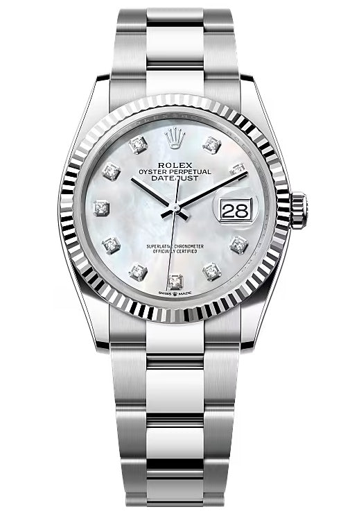 Rolex Datejust 36mm Mother of Pearl Diamond Dial Fluted Bezel Oyster Bracelet