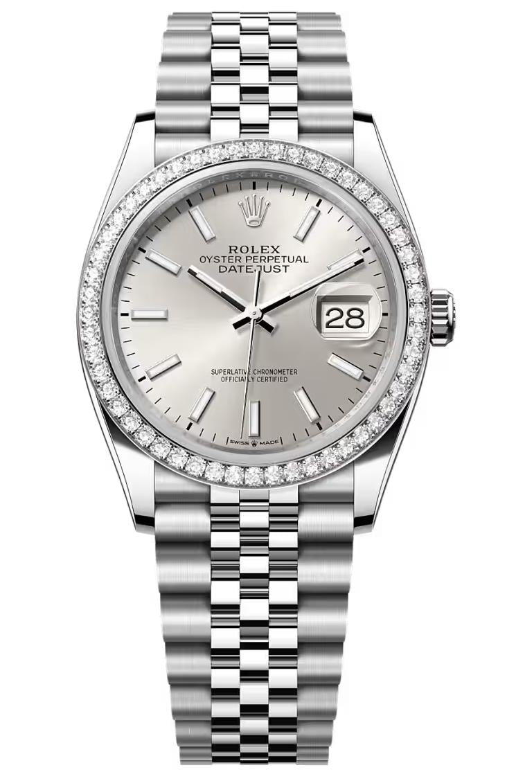 Rolex Datejust 36 Silver Index Dial Diamond Bezel Jubilee Bracelet