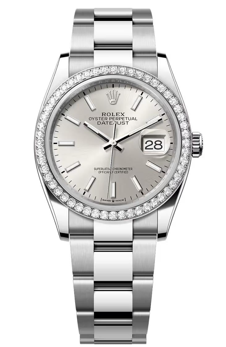 Rolex Datejust 36 Silver Index Dial Diamond Bezel Oyster Bracelet 126284RBR